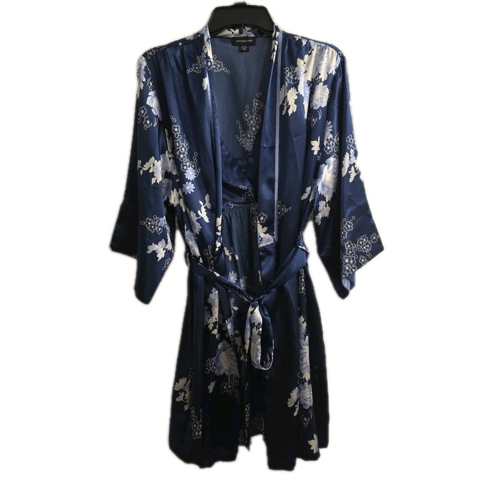 NEW Jones New York Slip Dress Women Small/Medium Blue Floral Print V-Neck & Robe